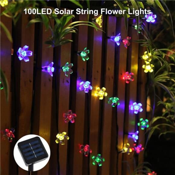 Solar String Flower Lights Outdoor 100 LED 40Ft Multi-Color Fairy Lights - Picture 4 of 7